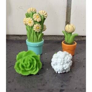 Lot Of 4 Flower Pot Garden Veggies Decor Plants Dollhouse Replacement Miniature